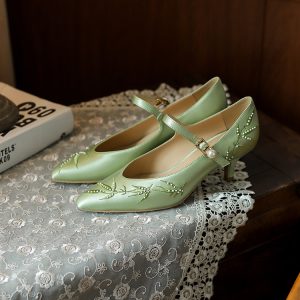 Embroidered Mary Jane Mid-Heel Shoes for Brides - National Style, Perfect for Qipao, Comfortable Daily Wear, Elegant Wedding Footwear