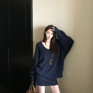 Endless Holiday Oversized V-Neck Knitted Sweater for Women - Thickened Pullover for Spring and Winter, Cozy Casual Style