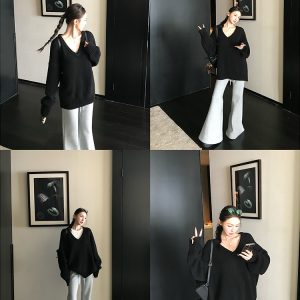 Endless Holiday Oversized V-Neck Knitted Sweater for Women - Thickened Pullover for Spring and Winter, Cozy Casual Style
