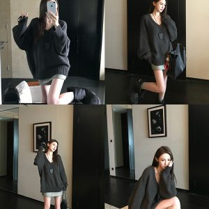 Endless Holiday Oversized V-Neck Knitted Sweater for Women - Thickened Pullover for Spring and Winter, Cozy Casual Style