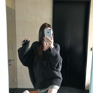 Endless Holiday Oversized V-Neck Knitted Sweater for Women - Thickened Pullover for Spring and Winter, Cozy Casual Style