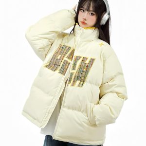 Ethnic Embroidery Stand Collar Puffer Jacket - Thick Warm Cotton Winter Coat in National Trend Small Fragrant Style