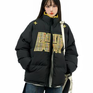 Ethnic Embroidery Stand Collar Puffer Jacket - Thick Warm Cotton Winter Coat in National Trend Small Fragrant Style