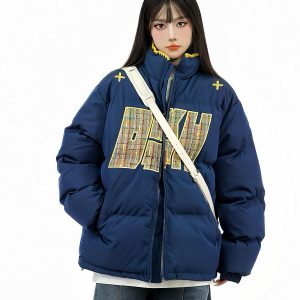 Ethnic Embroidery Stand Collar Puffer Jacket - Thick Warm Cotton Winter Coat in National Trend Small Fragrant Style