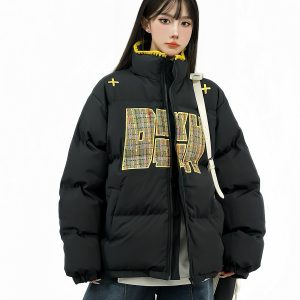 Ethnic Embroidery Stand Collar Puffer Jacket - Thick Warm Cotton Winter Coat in National Trend Small Fragrant Style