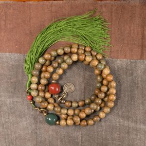 Ethnic Style Green Sandalwood Multi-Circle Bracelet Necklace for Women and Men, 108 Beads Prayer Beads, Bohemian Buddhist Jewelry