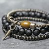 Ethnic Style Matte Black Agate Bracelet for Women - Multi-Layer Beaded Jewelry, Boho Chic Accessory