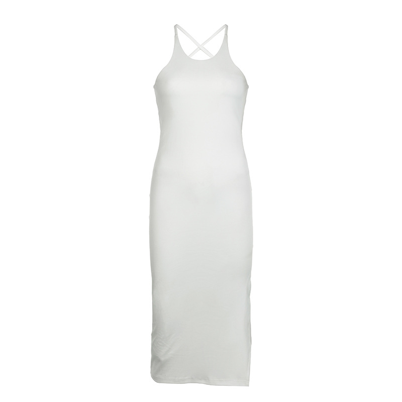 European and American Women's Backless Halter Neck Dress with Split, Adjustable Cross Straps, and Mid-Length Skirt - Sexy Leisure Style