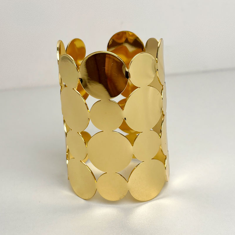 Exaggerated Metal Round Piece Spliced Wide Open Cuff Bracelet for Women - Light Luxury High-End Fashion Bangle