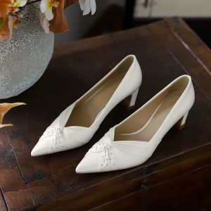 Exquisite Chunky Heel Wedding Shoes, Satin High Heels with French Elegance for Brides, Comfortable Daily Wear, Perfect for Y2K Style