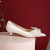 Exquisite French Low-Heeled Wedding Shoes with Bow - 3cm Comfortable Flats for Everyday Wear, Perfect for Brides