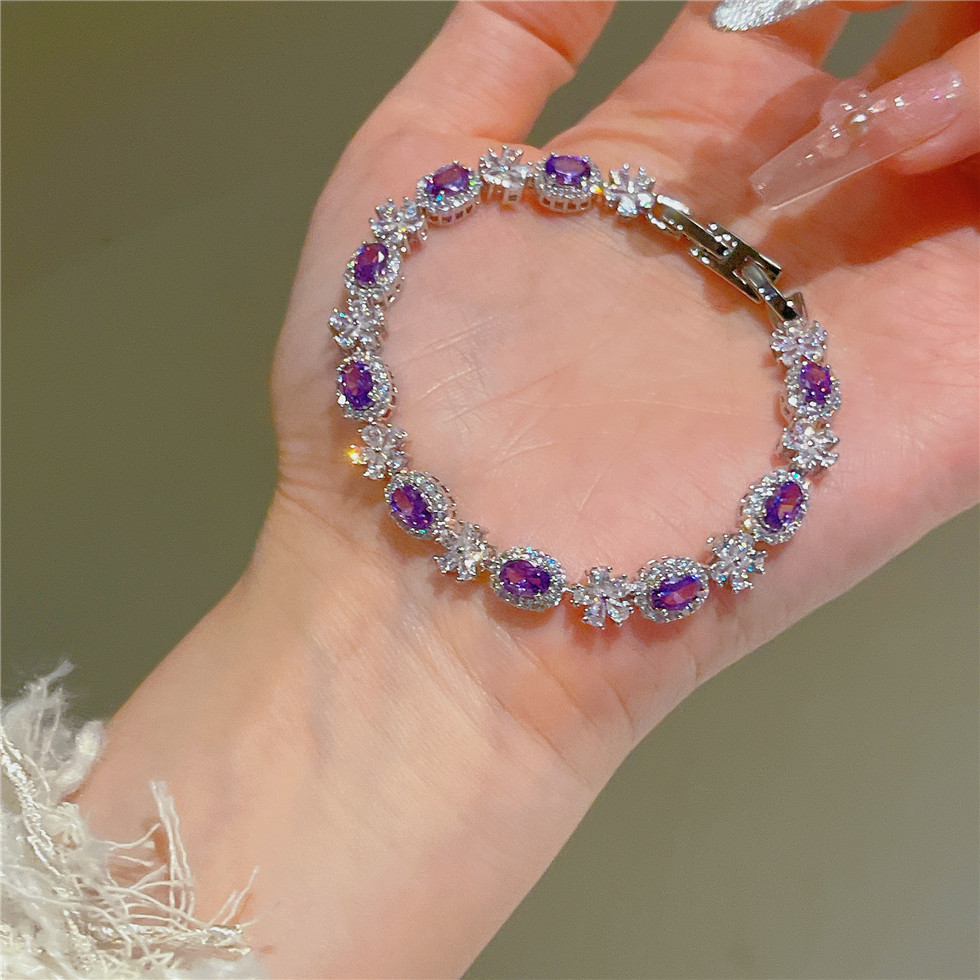 Exquisite French-Style Heavy Purple Zirconia Bracelet for Women - Versatile, Luxurious Design with Purple Crystals and Stylish Strap
