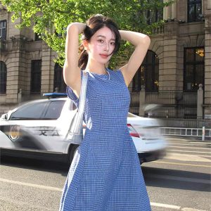 Exquisite Romantic Plaid Lace Trim Vest Dress - Elegant Women's Skirt in 90s Y2K Style
