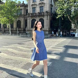 Exquisite Romantic Plaid Lace Trim Vest Dress - Elegant Women's Skirt in 90s Y2K Style