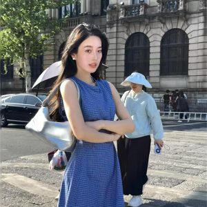 Exquisite Romantic Plaid Lace Trim Vest Dress - Elegant Women's Skirt in 90s Y2K Style