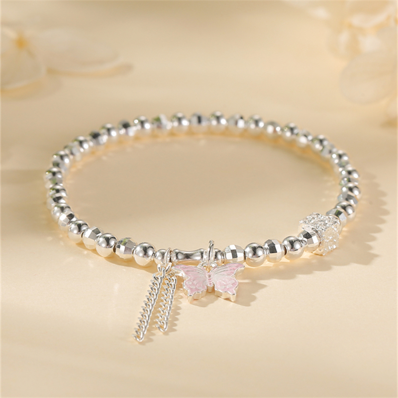 Exquisite Silver Butterfly Bead Bracelet for Women - Classy Enamel Design, Elegant Jewelry Accessory