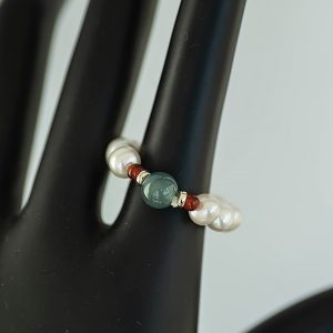 Exquisite Vintage Natural Freshwater Pearl Ring with Agate and Jade, Light Luxury Jewelry Gift for Women