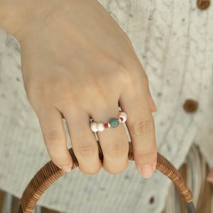 Exquisite Vintage Natural Freshwater Pearl Ring with Agate and Jade, Light Luxury Jewelry Gift for Women