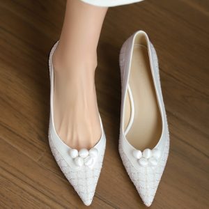 Exquisite Wedding Shoes with Chunky Heels - Elegant Chanel-Style Flats for Everyday Comfort and High-End Quality