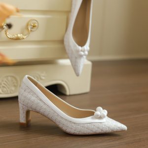 Exquisite Wedding Shoes with Chunky Heels - Elegant Chanel-Style Flats for Everyday Comfort and High-End Quality