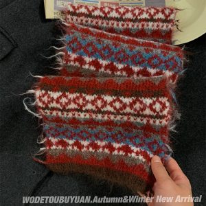 Fair Isle Red Jacquard Wool Scarf for Women, Thickened Neck Warmer for Autumn & Winter, Cozy High-End Fashion Accessory