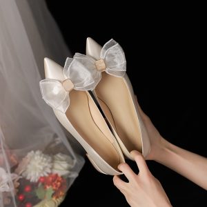 Fairy Style Wedding Shoes for Brides - Comfortable Bow-Detail Princess Flats, Plus Size Options for Daily Wear and Bridesmaids