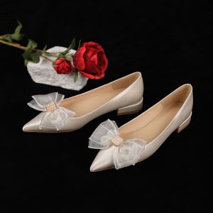 Fairy Style Wedding Shoes for Brides - Comfortable Bow-Detail Princess Flats, Plus Size Options for Daily Wear and Bridesmaids