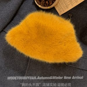Faux Fur Mink Fisherman Hat for Women - Autumn Winter Plush Lei Feng Style, Face-Slimming Design, Trendy Streetwear Accessory