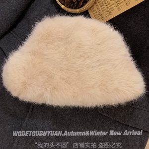 Faux Fur Mink Fisherman Hat for Women - Autumn Winter Plush Lei Feng Style, Face-Slimming Design, Trendy Streetwear Accessory