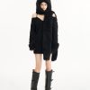 Faux Two-Piece Off-Shoulder Knitted Top with Hat and Scarf - Loose Fit, Cozy Style for Casual Y2K Fashion