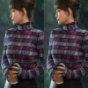 Fitted High-Neck Knitted Top in Plaid - Slimming Matching T-Shirt Inspired by 90s Style & Y2K Fashion Trends
