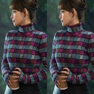Fitted High-Neck Knitted Top in Plaid - Slimming Matching T-Shirt Inspired by 90s Style & Y2K Fashion Trends