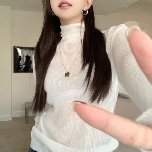 Fitted Purple Sweater with Pile Collar, Women's High-Neck Knitted Top for Autumn/Winter, Sweet and Spicy Fashion Essential