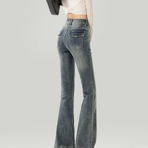 Flared High-Waisted Fleece-Lined Jeans for Women - Retro Autumn/Winter 2024 Slim Fit Bell-Bottoms