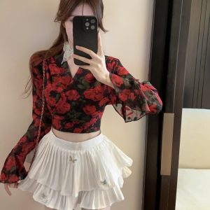 Flared Sleeve Floral Chiffon Shirt with Bow Tie - Stylish Long Sleeve Summer Outerwear for Sun Protection