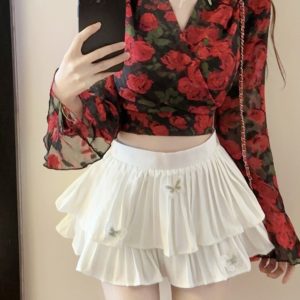 Flared Sleeve Floral Chiffon Shirt with Bow Tie - Stylish Long Sleeve Summer Outerwear for Sun Protection