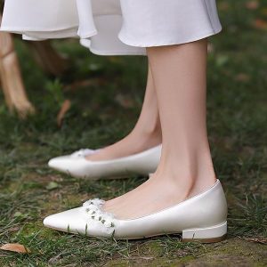 Flat Wedding Shoes with Forest-Style Floral Design, Low-Heeled Fairy Shoes for Brides & Bridesmaids, Plus Size for Everyday Wear