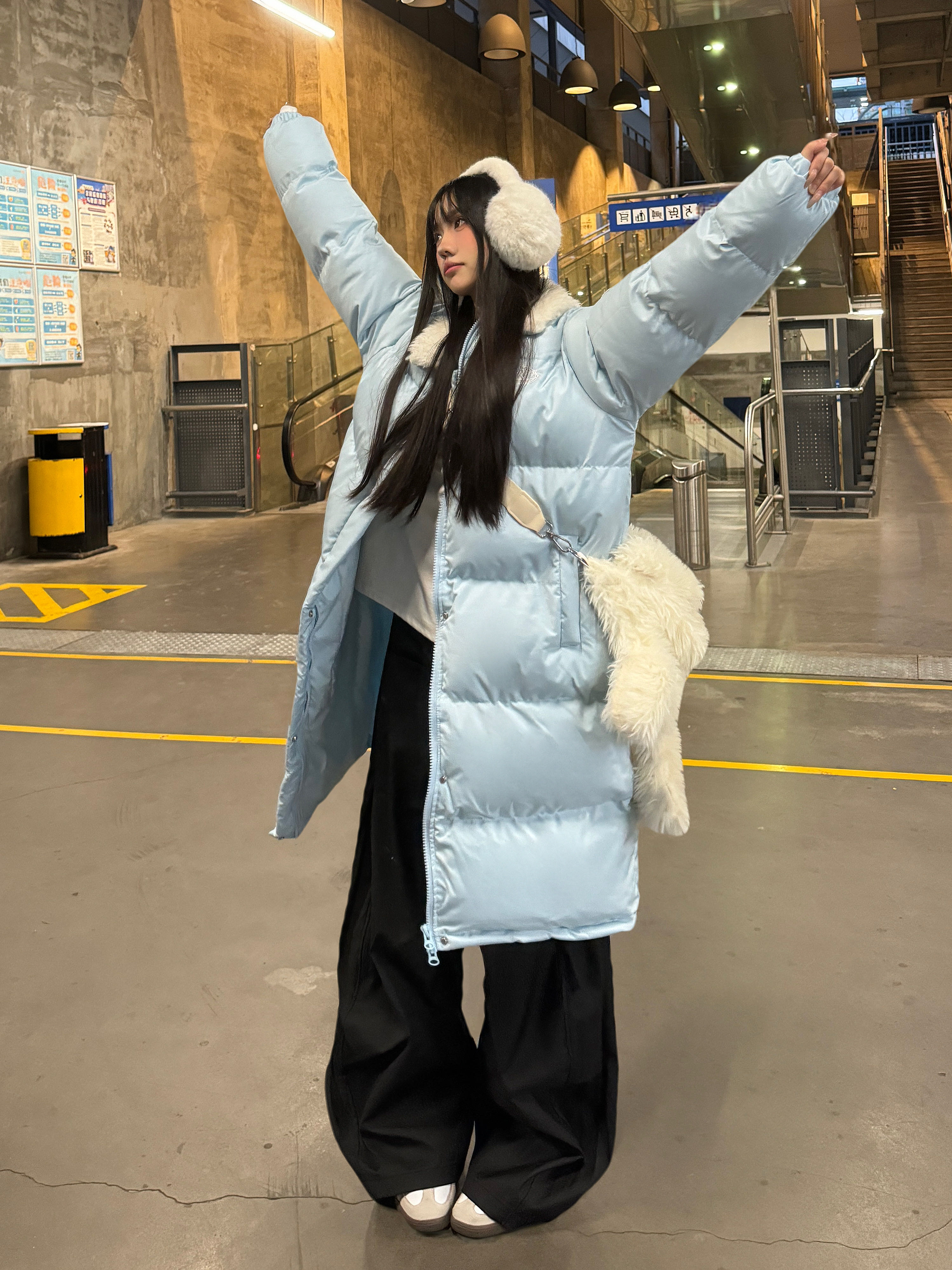 Fleece-Lined Loose Mid-Length Cotton Coat for Women - Casual College Style Over-Knee Thick Jacket in American Style