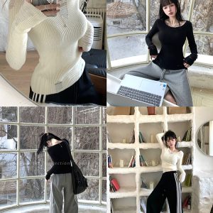 Flirty Waist-Defining Slimming Pullover Sweater for Women - Square Style Knitted Top, Casual Everyday Fashion