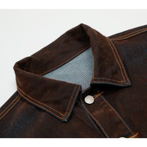 Flocked Wax Dyed Vintage Denim Jacket - High-End Streetwear with American Aesthetic, Cool 90s Style for Effortless Chic