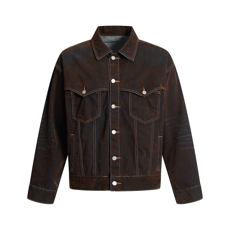 Flocked Wax Dyed Vintage Denim Jacket - High-End Streetwear with American Aesthetic, Cool 90s Style for Effortless Chic