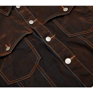 Flocked Wax Dyed Vintage Denim Jacket - High-End Streetwear with American Aesthetic, Cool 90s Style for Effortless Chic