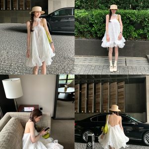 Floral Embroidered Cami Dress with Asymmetrical Shoulder, Flowing Ribbons, Ruffle Hem, and Puff Skirt - Perfect for Music Festivals and Y2K Style