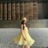 Floral Embroidered Cami Dress with Asymmetrical Shoulder, Flowing Ribbons, Ruffle Hem, and Puff Skirt - Perfect for Music Festivals and Y2K Style