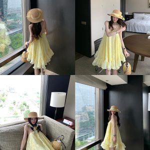 Floral Embroidered Cami Dress with Asymmetrical Shoulder, Flowing Ribbons, Ruffle Hem, and Puff Skirt - Perfect for Music Festivals and Y2K Style