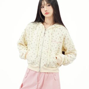 Floral Embroidered Hoodie Jacket for Women - Vintage American-Style Casual Cardigan, Short Design, Perfect for Lazy Days