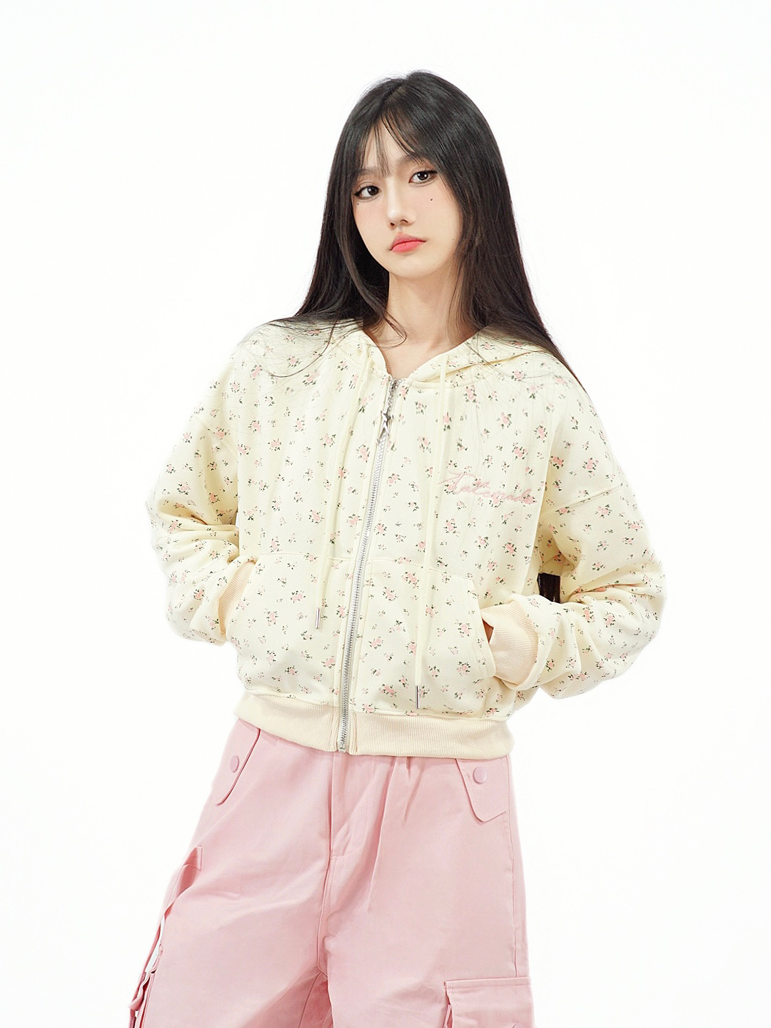 Floral Embroidered Hoodie Jacket for Women - Vintage American-Style Casual Cardigan, Short Design, Perfect for Lazy Days