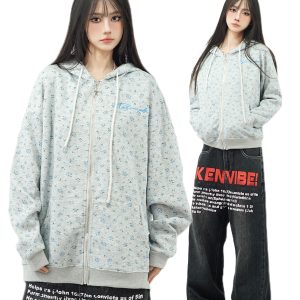 Floral Embroidered Hoodie Jacket for Women - Vintage American-Style Casual Cardigan, Short Design, Perfect for Lazy Days