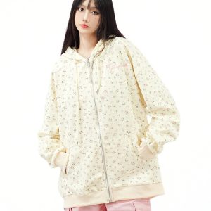 Floral Embroidered Hoodie Jacket for Women - Vintage American-Style Casual Cardigan, Short Design, Perfect for Lazy Days