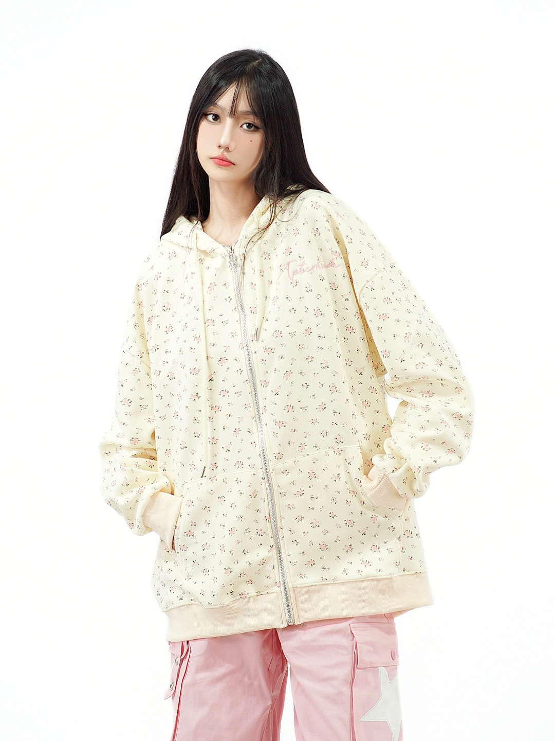 Floral Embroidered Hoodie Jacket for Women - Vintage American-Style Casual Cardigan, Short Design, Perfect for Lazy Days
